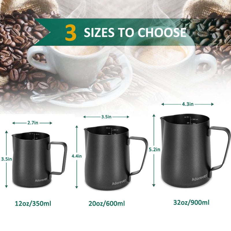 Adorever Milk Frothing Pitcher 350ml/12oz Steaming Pitchers Stainless Steel Milk Coffee Cappuccino Latte Art Barista Steam Pitchers Milk Jug Cup with Decorating Art Pen, Matte Black - Image 4